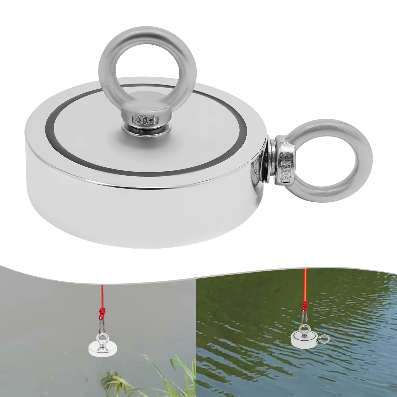 Heavy-Duty Salvaging Fishing Magnet Kit, net 2000 Pounds X6mmx30m Rope + gloves - Image 2