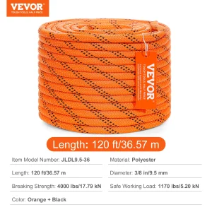 VEVOR 12.7mm Static Climbing Rope 30KN Steel Snap Hooks