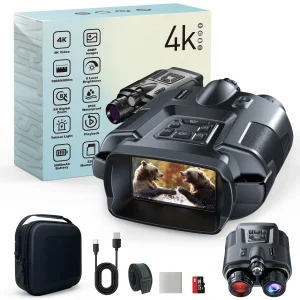 4K Night Vision Binoculars with Infrared, 8X Digital Zoom, 5000mAh Rechargeable