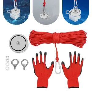 Heavy-Duty Salvaging Fishing Magnet Kit, net 2000 Pounds X6mmx30m Rope + gloves