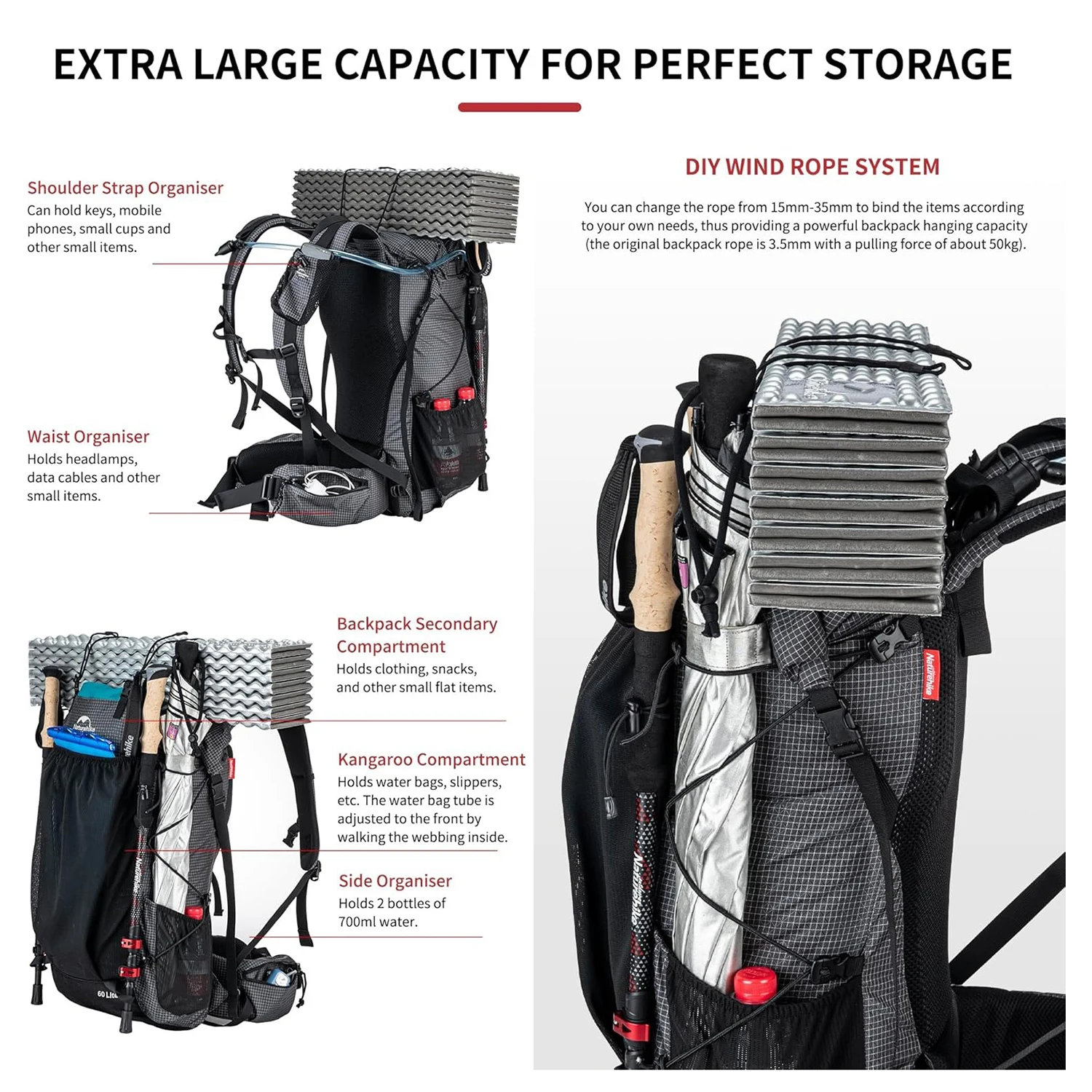 Naturehike 65L Waterproof Outdoor Hiking Backpack for Travel & Camp; Climbing - Image 6